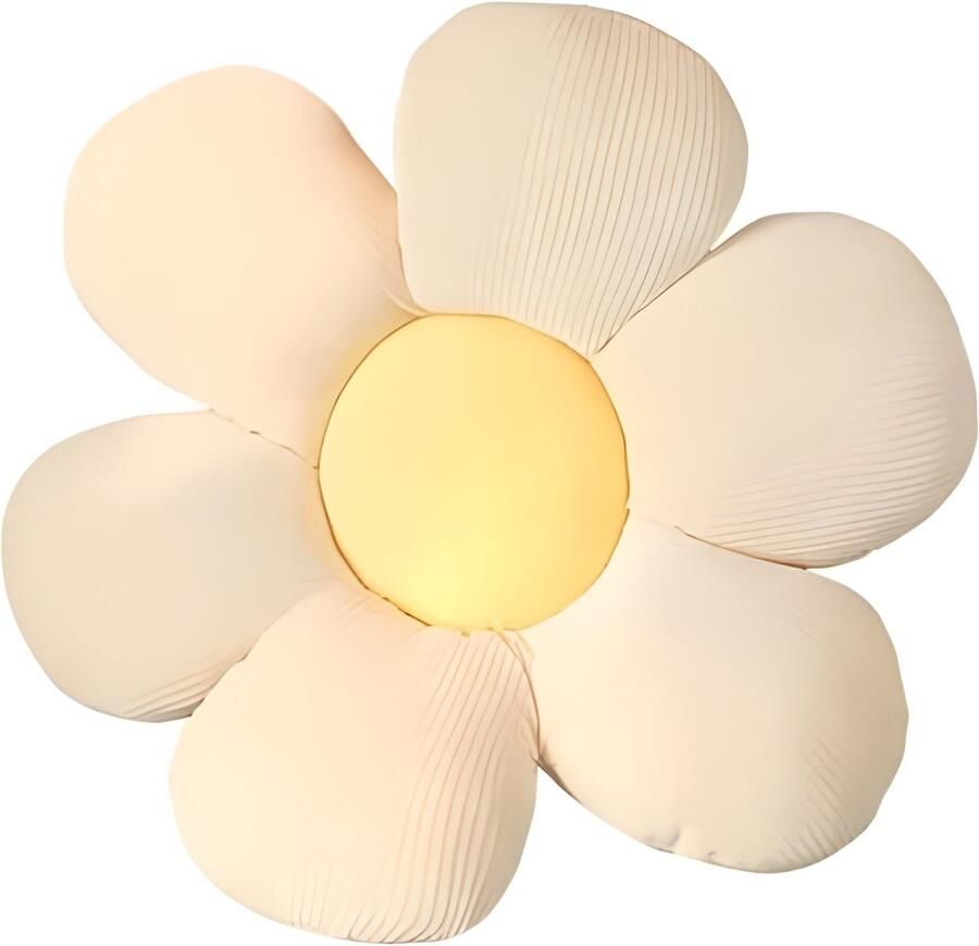 PolkaHome Bloemenvloerkussen Tatami bloemvormig pluche decor comfortabel zitkussen voor kinderkamer thuis op de bank (60 x 60 cm wit & geel)