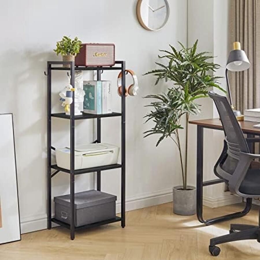 PolkaHome Boekenkast 4 verdiepingen opbergrek plantenrek met stalen frame voor woonkamer kantoor werkkamer hal industriële stijl