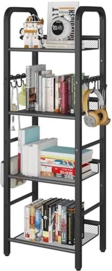 PolkaHome Boekenkast met 5 niveaus en S-haken Zwart