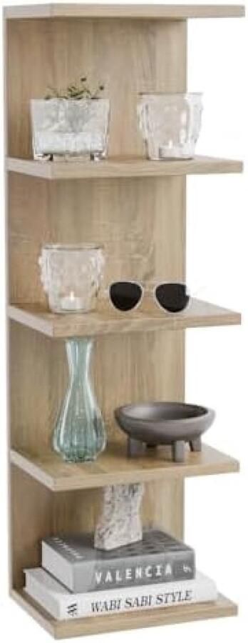PolkaHome Boekenkast Wandplank Set van 5 Aan Muur Gemonteerde Opbergplanken Zwevende Planken voor Woonkamer Slaapkamer Badkamer Keuken of Bureau Sonoma Hout Kleur