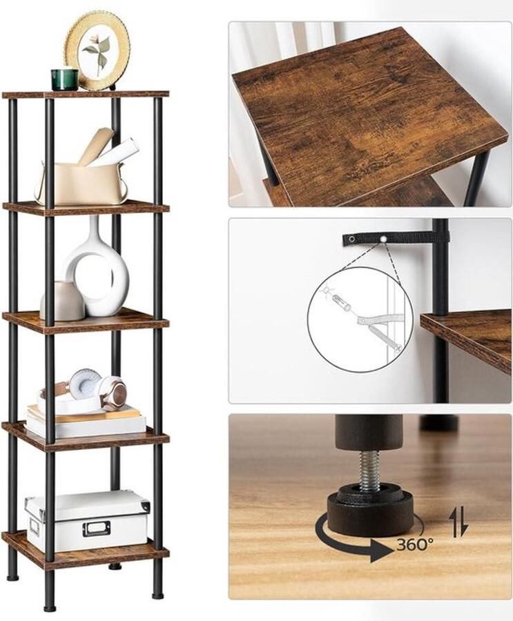 PolkaHome boekenplank kunstzinnige moderne boekenkast boekenrek opbergrek planken boekenhouder organizer voor boeken 30D x 30W x 115H centimetres