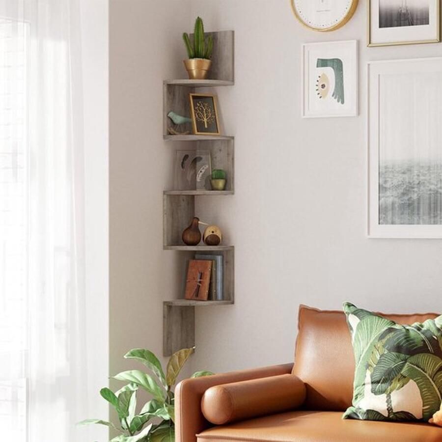 PolkaHome boekenplank kunstzinnige moderne boekenkast boekenrek opbergrek planken boekenhouder organizer voor boeken 20D x 20W x 126H centimetres Grey mottled