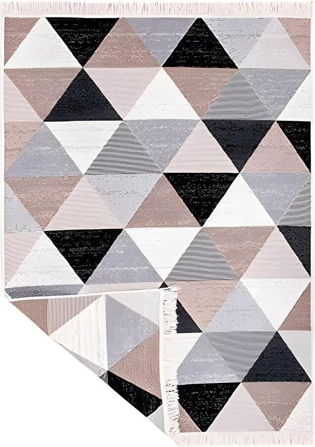 PolkaHome Boho Kelim Vloerkleed Laagpolig Tapijt in Geruit Grijs 140x200 cm Geschikt voor Woonkamer Slaapkamer Keuken en Kinderkamer