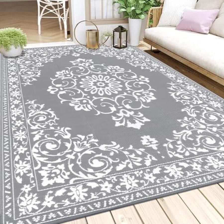 PolkaHome Buitentapijt 240 x 300 cm Weerbestendig Omkeerbaar Tapijt voor Tuin Terras Balkon Camping en Strand Lichtgewicht en Draagbaar met Opbergtas