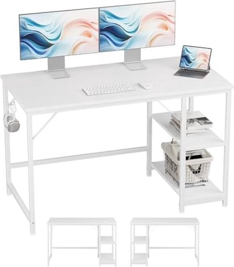PolkaHome Bureau Computer Tafel Laptop Tafel Met Stabiele Office Tafel Met 2-laags Opslag Studie Kantoor Slaapkamer 120 x 60 cm