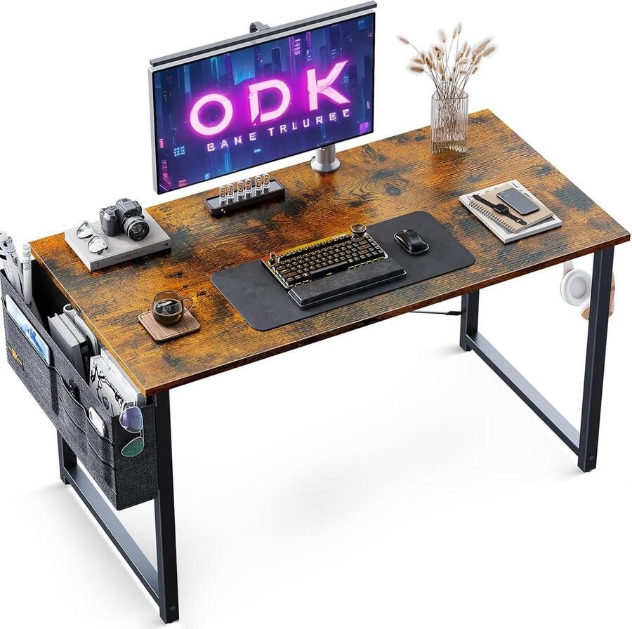 PolkaHome Bureau met opbergtas compacte computertafel geschikt voor thuis en kantoor 1 stuk bruin hout 100 x 48 x 74 cm
