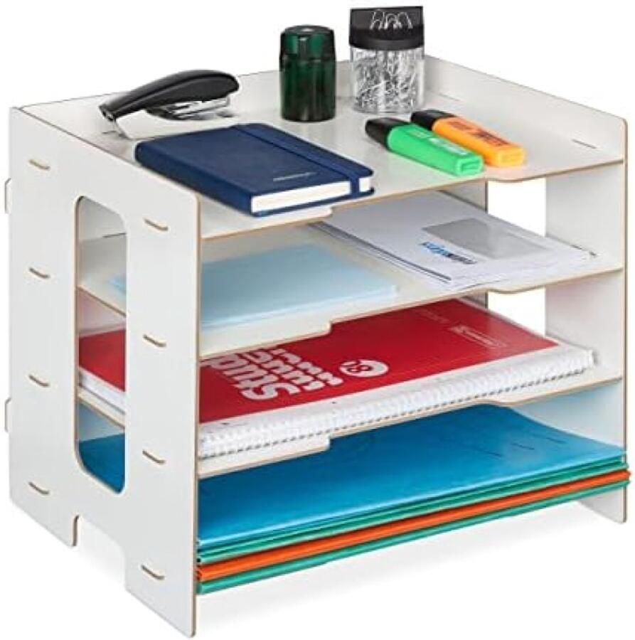 PolkaHome Bureau Organizer MDF A4 Papier 3 Vakken Brievenbak voor Kantoor of Thuiswerkplek Wit H x B x D: 27 x 32 5 x 25 cm