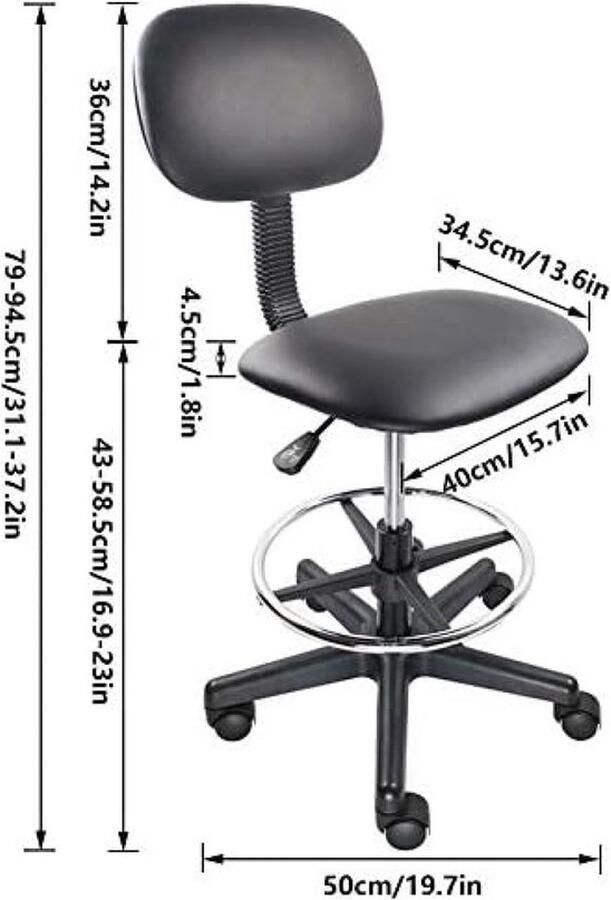 PolkaHome Bureaustoel met Verstelbare Hoogte en Rugleuning