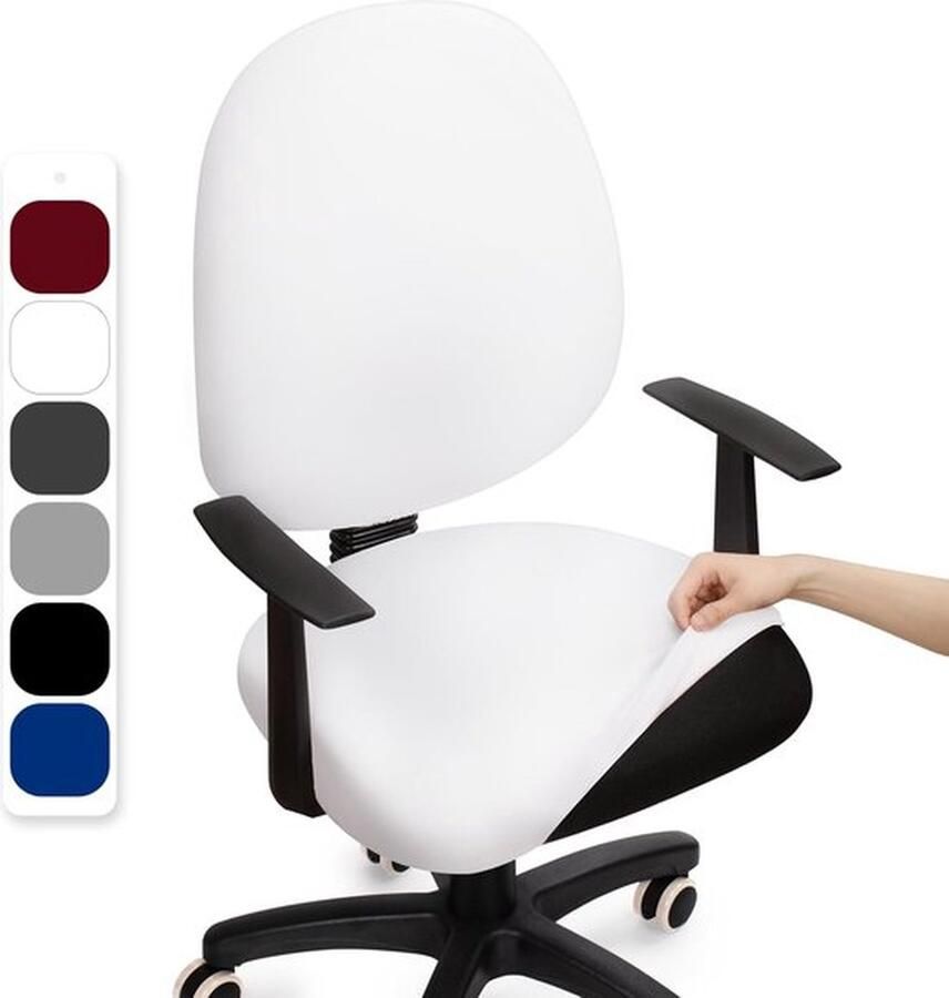 PolkaHome Bureaustoelhoes Elastische Split Stoelhoes Bureaustoel Universele Computer Stoel Cover Verwijderbaar en Wasbare Stoelhoezen voor Computer Bureaustoel (Geen Stoel Wit 2 Stuks)