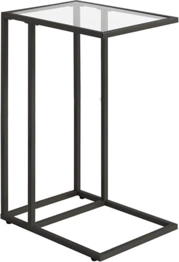 PolkaHome C-vormige bijzettafel gehard glas snack bijzettafel voor kleine ruimte met metalen frame smalle banktafel voor woonkamer slaapkamer moderne stijl 40 × 30 × 63 cm