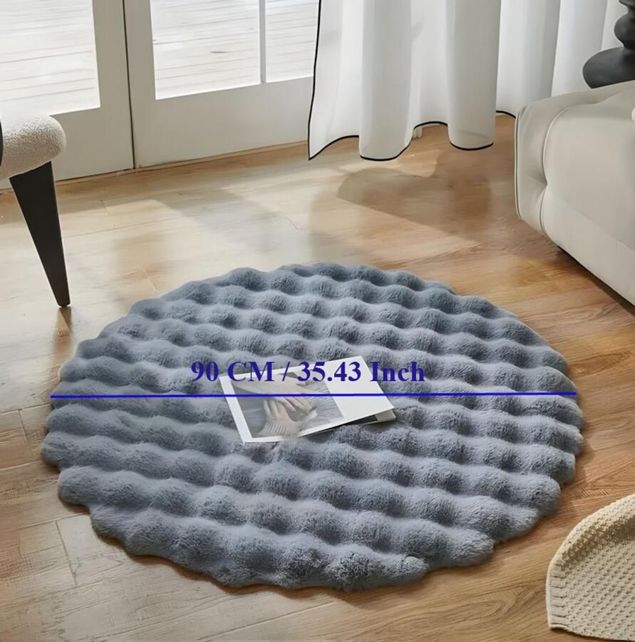 PolkaHome Cirkel Rond Vloerkleed Ø90 cm Superzacht Modern Vloerkleed Hoogpolig Fluffy Tapijt Antislip Carpet voor Woonkamer Kinderkamer & Slaapkamer (grijs)