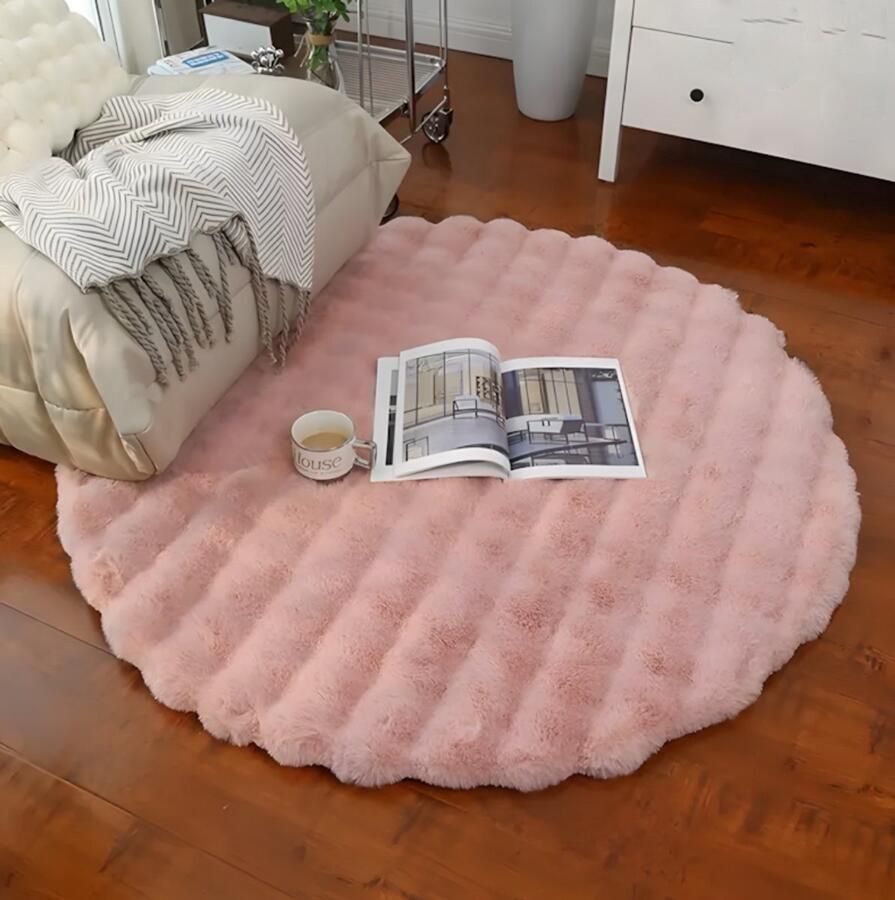 PolkaHome Cirkel Rond Vloerkleed Ø90 cm Superzacht Modern Vloerkleed Hoogpolig Fluffy Tapijt Antislip Carpet voor Woonkamer Kinderkamer & Slaapkamer (roze)