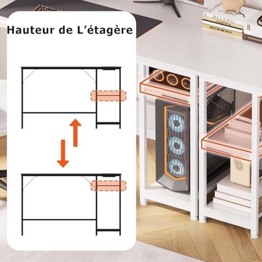 PolkaHome Compact Computerbureau met Verstelbare Hoogte en Opbergrek Moderne Tafel voor Thuisgebruik 152x50 cm Wit
