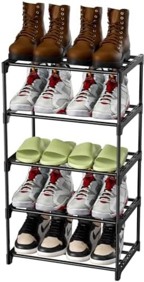 PolkaHome Compact schoenenrek met 5 lagen zwart voor opslag en ordening in entree hal of kast