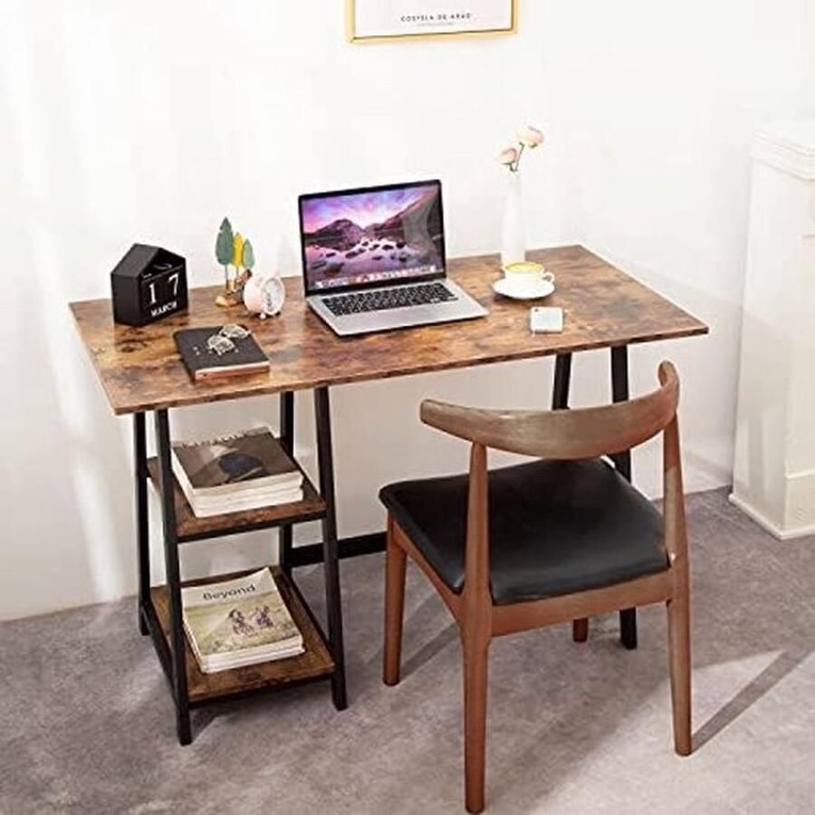 PolkaHome Computerbureau met 2 niveaus afneembare boekenplank 120 x 60 x 75 cm compact werkstation