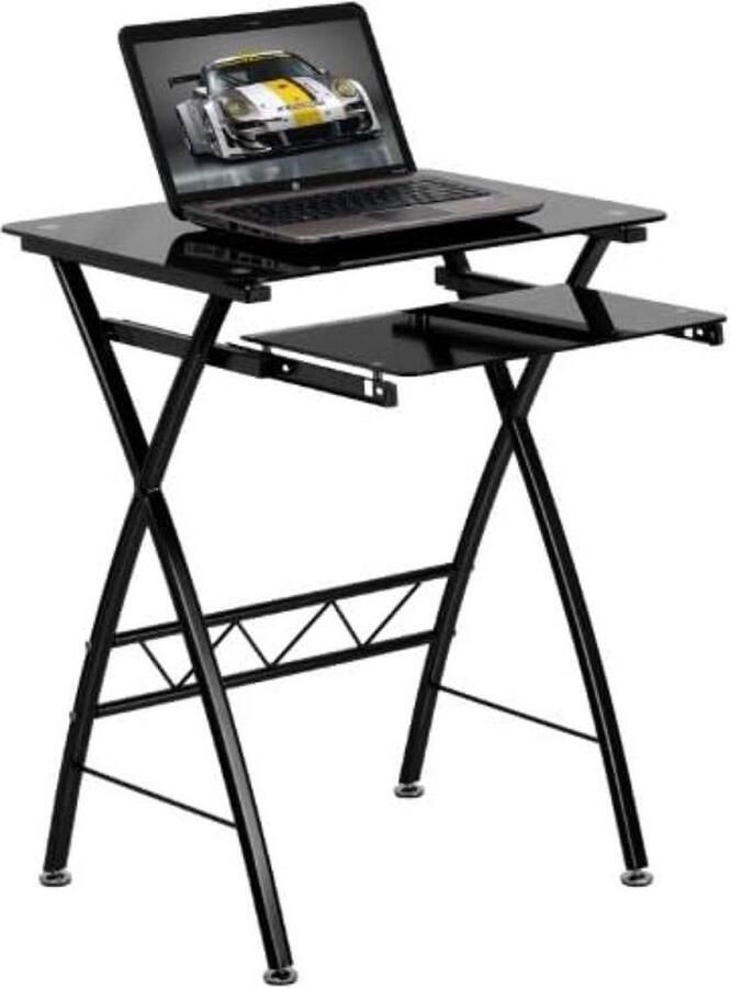 PolkaHome Computerbureau van gehard glas met uittrekbare toetsenbordhouder