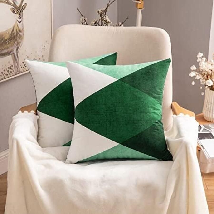 PolkaHome Decoratief Kussenovertrek Set van 2 Geometrisch Diamantpatroon Donkergroen 45 x 45 cm Zacht Polyester Geschikt voor Bank Woonkamer of Bed