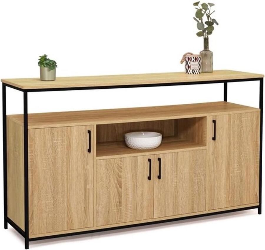 PolkaHome Detroit dressoir met 4 deuren met industrieel design 140 cm