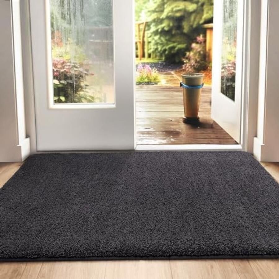PolkaHome Deurmat Antislip Binnen- en Buitentapijt Super Absorberend Entree Mat Machinewasbaar Zacht Vloerkleed Zwart-Grijs 50 x 80 cm