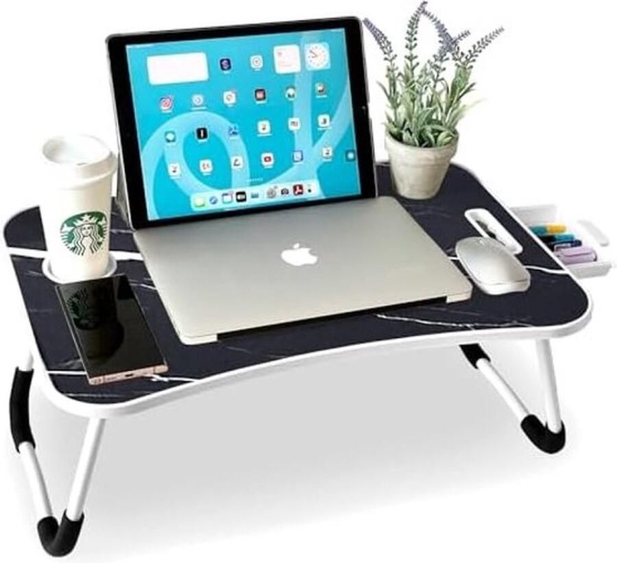 PolkaHome Dienblad voor Bed Opklapbare Ontbijttafel Multifunctioneel Ideaal voor Laptop Computer en Boeken Bijzettafel met Lessenaar om in Bed te Lezen 60x40x26 cm