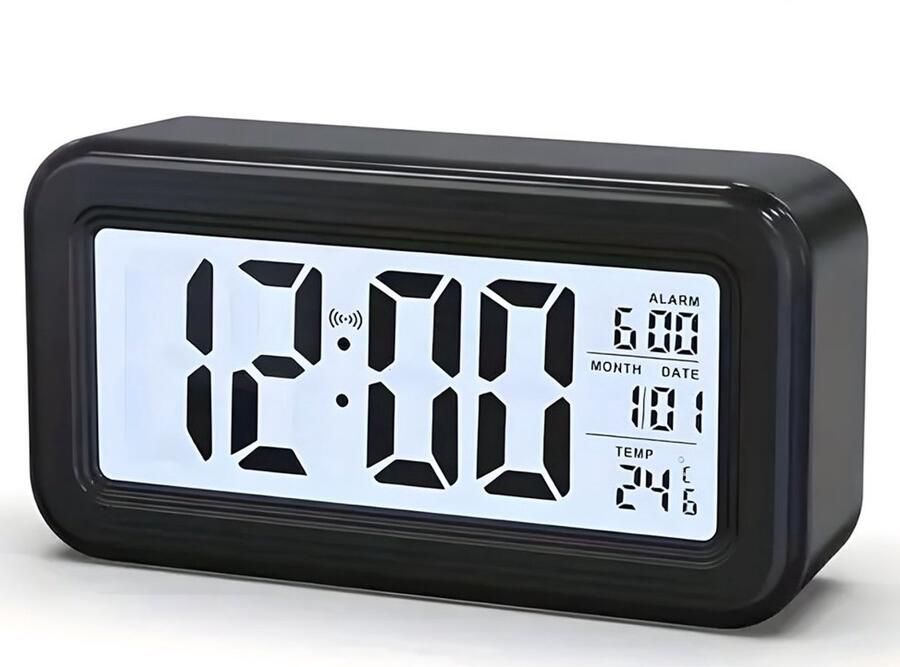 PolkaHome Digitale Wekker met Verlichte LCD Display – Stille Rechthoekige Tafelklok met Datum- en Temperatuurfunctie Belalarm Kunststof Frame – Wekker Digitaal voor Slaapkamer Kinderkamer & Bureau