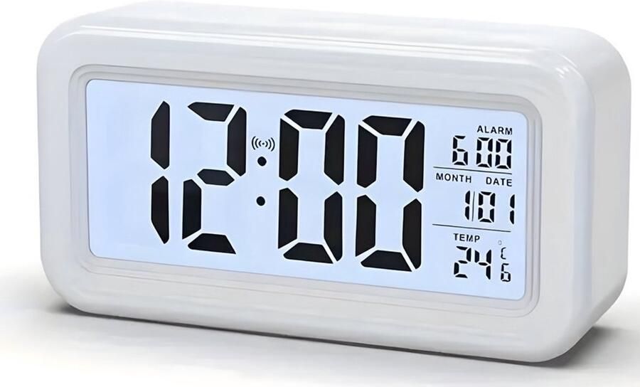 PolkaHome Digitale Wekker met Verlichte LCD Display – Stille Rechthoekige Tafelklok met Datum- en Temperatuurfunctie Belalarm Kunststof Frame – Wekker Digitaal voor Slaapkamer Kinderkamer & Bureau