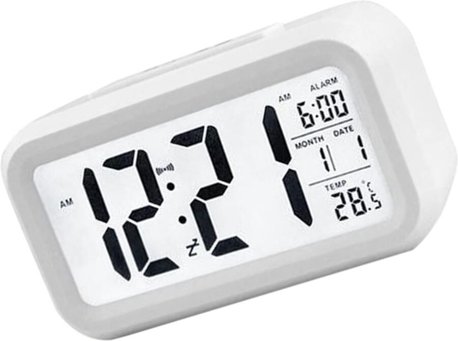 PolkaHome Digitale Wekker met Verlichte LCD Display – Stille Rechthoekige Tafelklok met Datum- en Temperatuurfunctie Belalarm Kunststof Frame – Wekker Digitaal voor Slaapkamer Kinderkamer & Bureau
