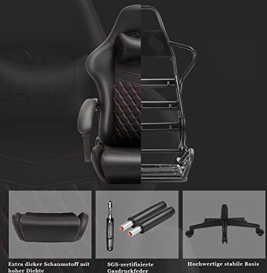 PolkaHome Dowinx verstelbare gaming chair PC-bureaustoel met voetsteun game stoel met massage-lendensteun ergonomische PU-gamingstoel met hoofdsteun