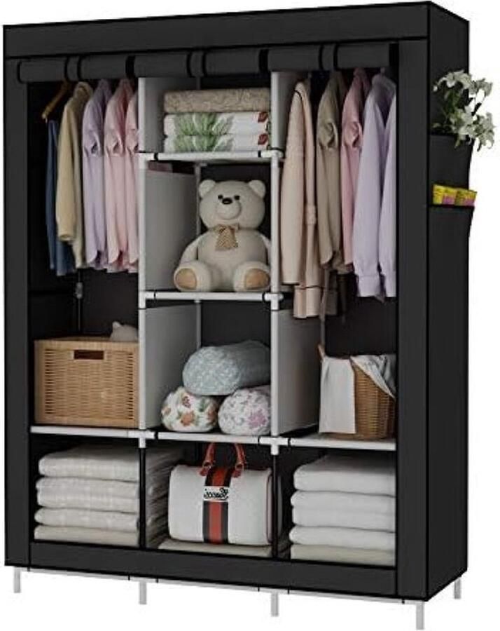 PolkaHome Draagbare Garderobekast Kleding Organizer met Opslagplanken Hangende Secties en Zijzakken