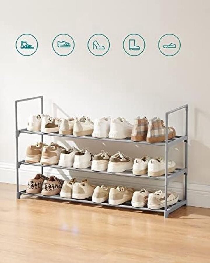PolkaHome Drie-niveaus Metalen Schoenenrek voor 12 15 Paar Schoenen Stapelbaar