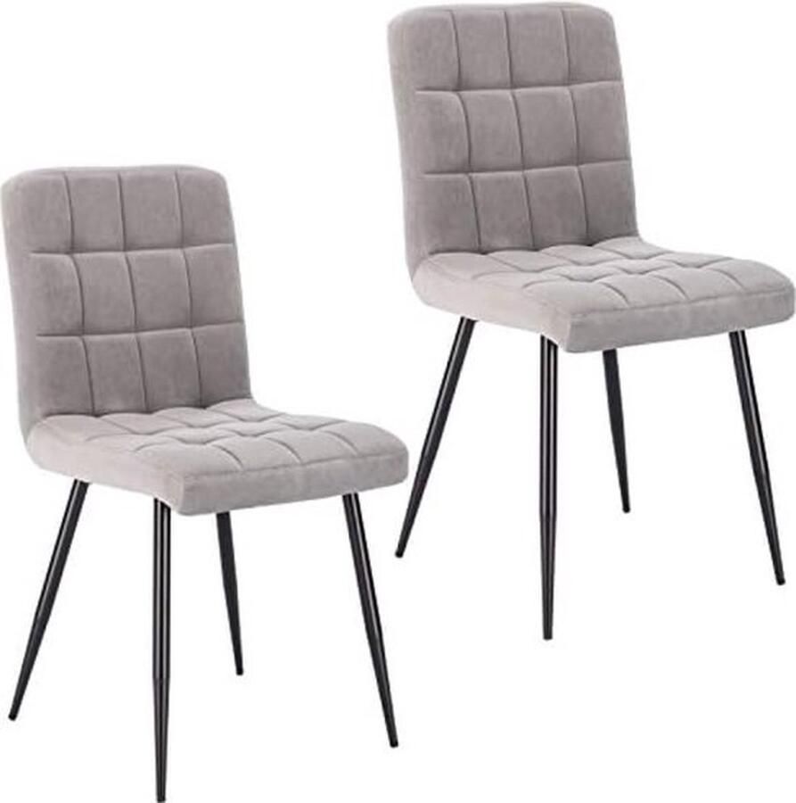 PolkaHome Eetkamerstoelen 2-delige set gestoffeerde keukenstoel woonkamerstoel fluwelen stoel met rugleuning metalen poten lichtgrijs