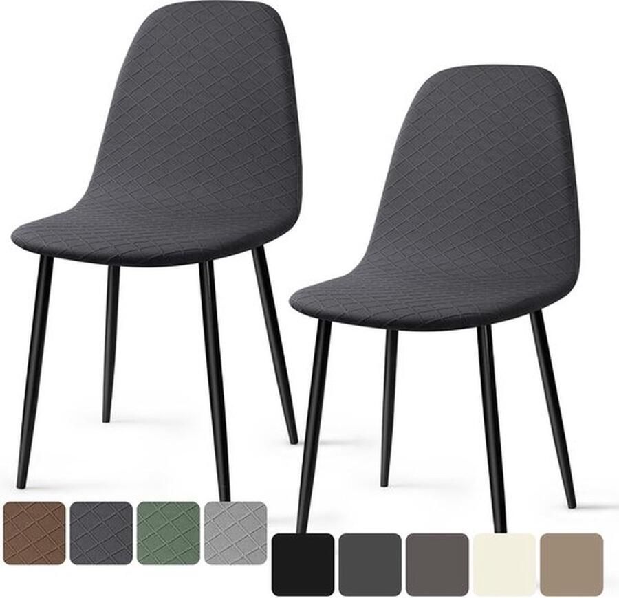PolkaHome Elastische Stoelhoes voor Eetstoel Jacquard Design 2 Stuks Donkergrijs