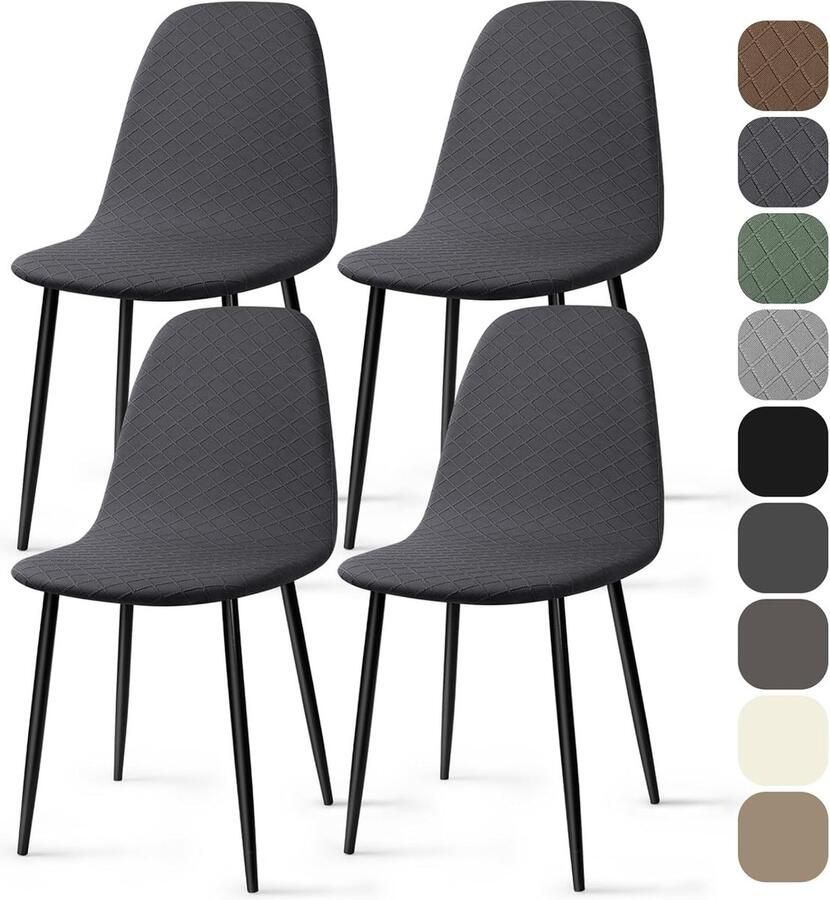 Universele Jacquard Eetstoelhoezen Set met Armleuningen en Stoelhoeskappen Donkergrijs Set van 6