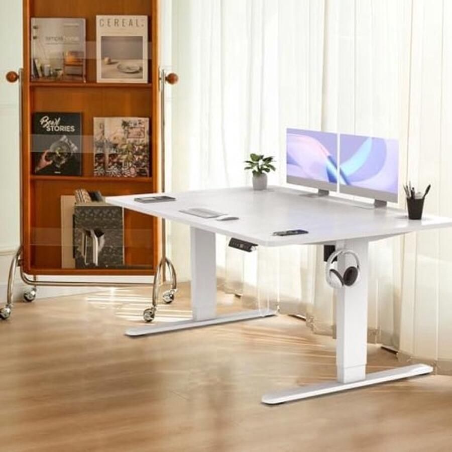 PolkaHome Elektrisch in hoogte verstelbaar bureau 140 x 80 cm met USB-oplaadpoort 3 geheugenhoogtes in hoogte verstelbaar 72-119 cm computertafel voor kantoor