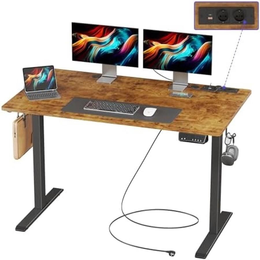 PolkaHome Elektrisch Staand Bureau met Voedingsocket USB &Type-C In Hoogte Verstelbaar Bureau voor Thuiskantoor 120cm*60cm Staand Bureau