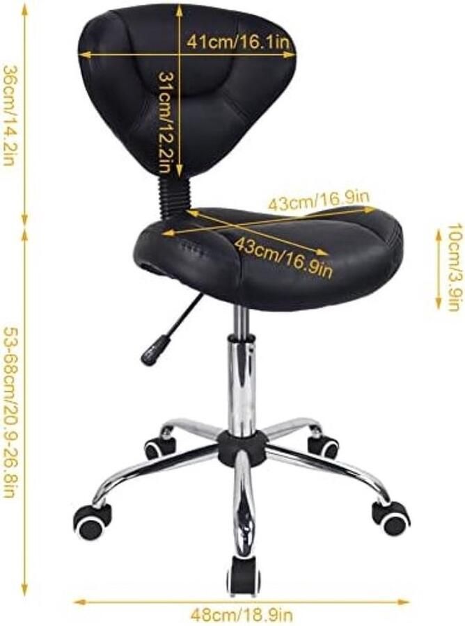 PolkaHome Ergonomische Rolkruk Met Dik Kussen PU Leer In Hoogte Verstelbare Draaibare Kruk Voor Werk SPA Salon Tattoo Met Rug