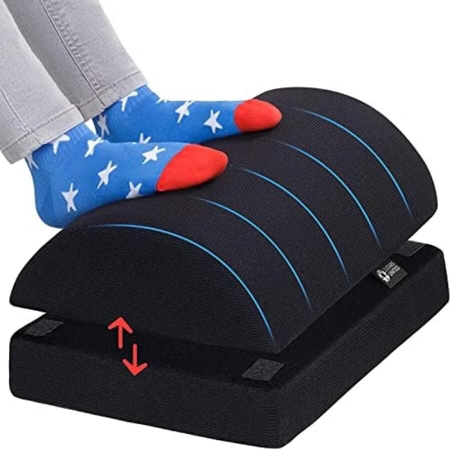 PolkaHome Ergonomische Voetsteun Onder Bureau Verstelbaar in Hoogte tot 15 cm Premium Voetkruk met Ademende Mesh Hoes Antislip Onderkant Ideaal voor Thuiskantoor