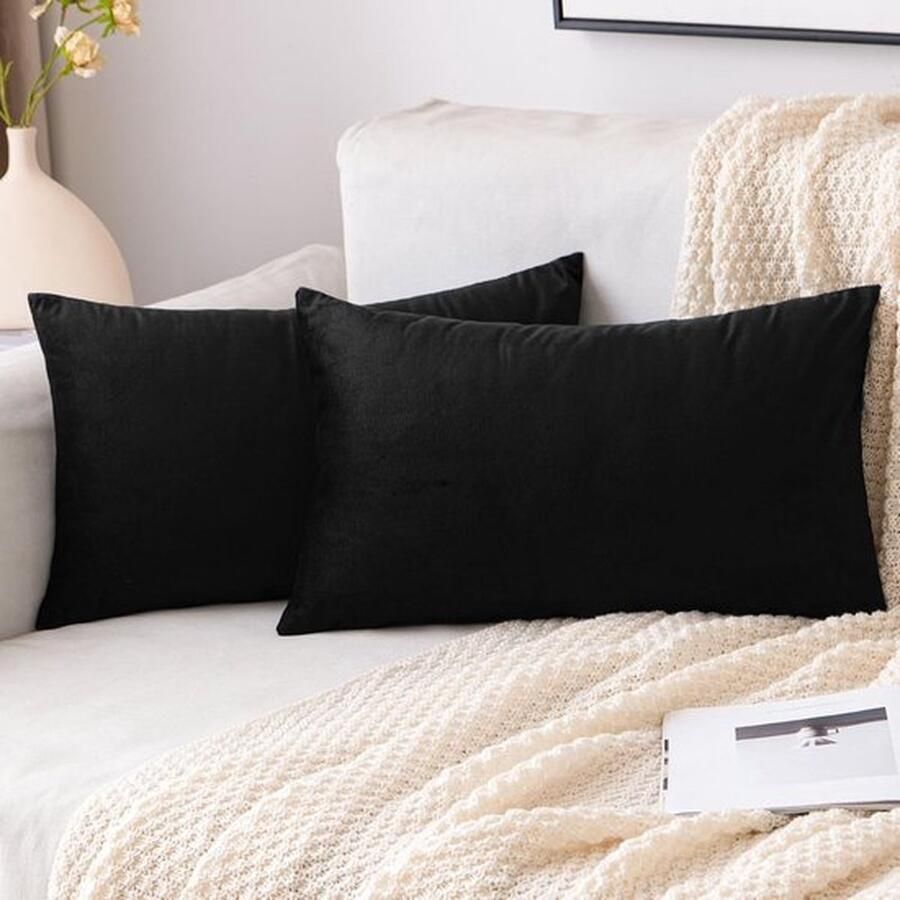 PolkaHome Fluweelzachte kussenhoes voor sierkussens bankkussen lendenkussen kussenhoes met verborgen ritssluiting slaapkamer bank set van 2 stuks 40 x 60 cm