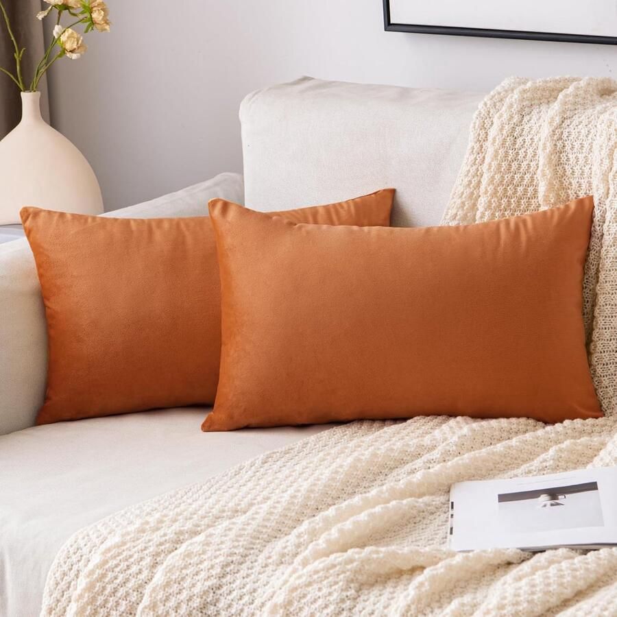 PolkaHome Fluwelen kussenhoes 30 x 50 cm decoratieve kussenhoes voor de bank oranje kussenhoes voor in de rug kussenhoes met verborgen ritssluiting voor bank en slaapkamer set van 2