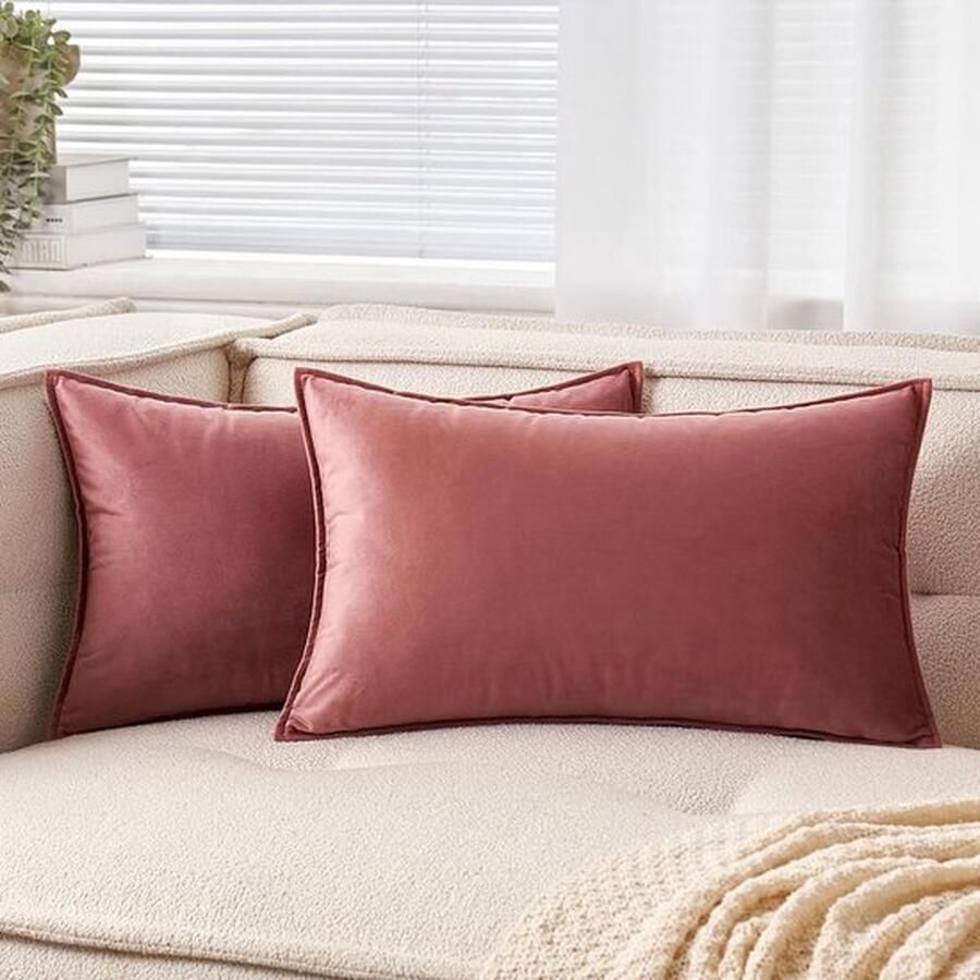 PolkaHome Fluwelen kussensloop 30 x 50 cm decoratieve bankkussens sierkussen omwikkelde rand set van 2 kussenslopen sierkussenhoes voor bank woonkamer slaapkamer marmelade