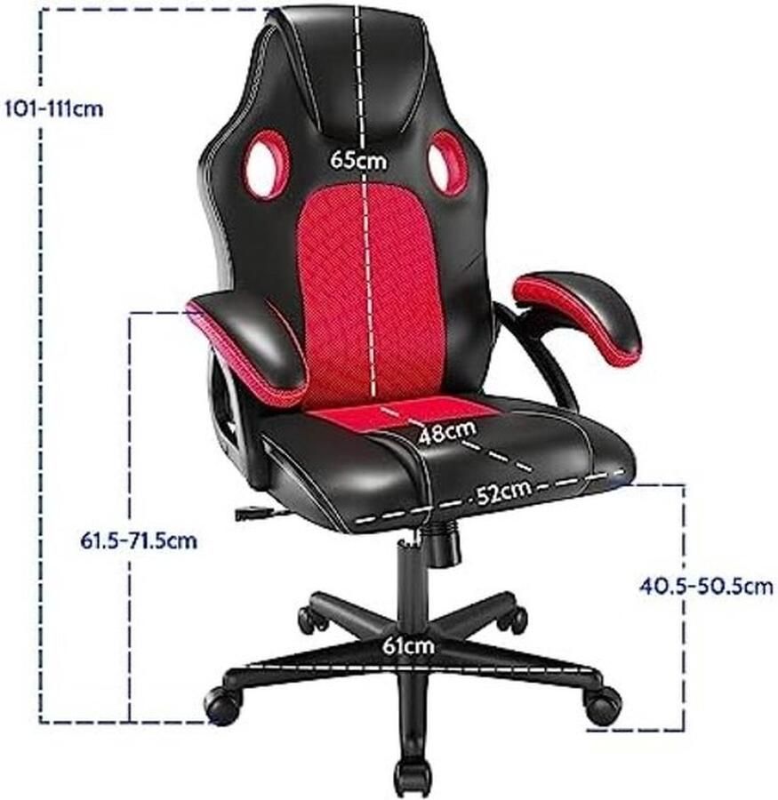 PolkaHome Gaming stoel Bureaustoel Draaistoel Computerstoel Werkstoel Ergonomische stoel Racestoel Lederen stoel PC-gamingstoel (Rood)