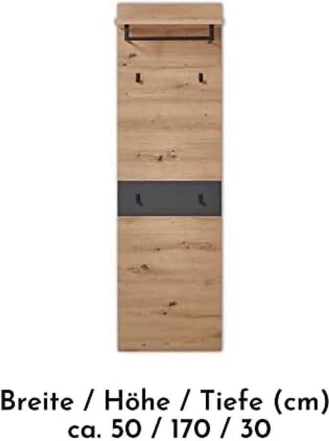 PolkaHome Garderobepaneel in moderne hoedenplank en wandhaak voor jassen en tassen 50 x 170 x 30 cm