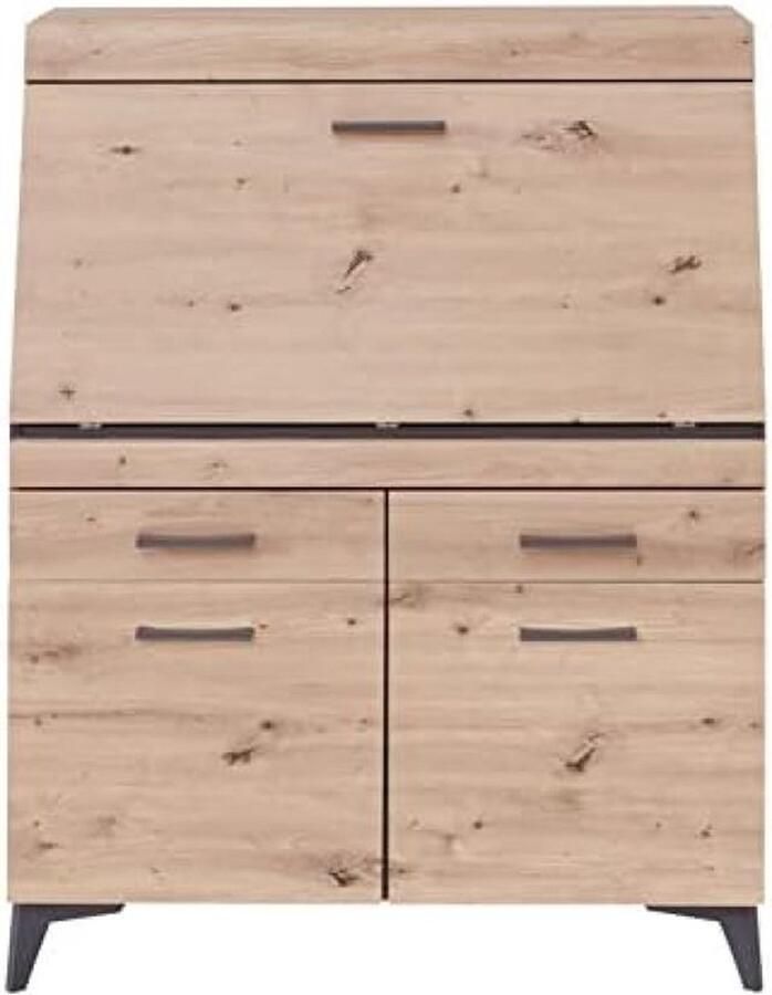 PolkaHome Geheime Secretaris Bureau met Eikenlook en Grafiet 98 x 124 x 42 cm