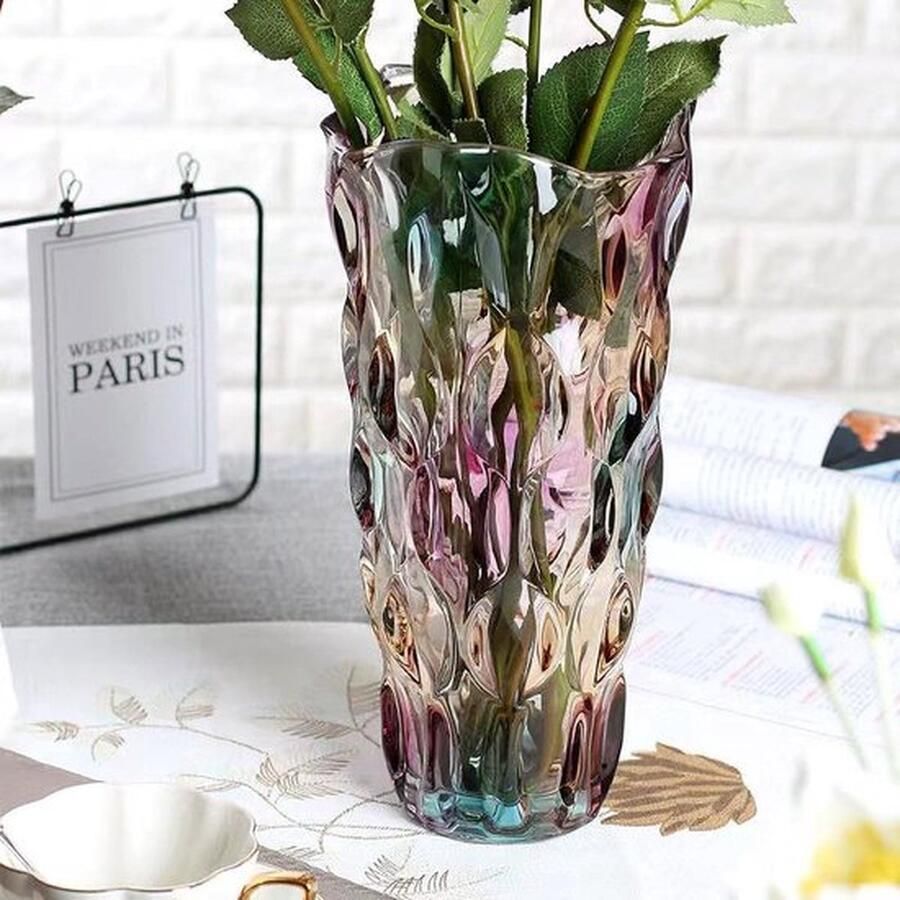 PolkaHome Glazen bloemenvaas moderne minimalistische vaas Nordic Glass bloemen handgemaakt bloemenarrangement hydrocultuur ornament voor thuis eettafel cadeau bruiloft housewarming party stijl A-violet