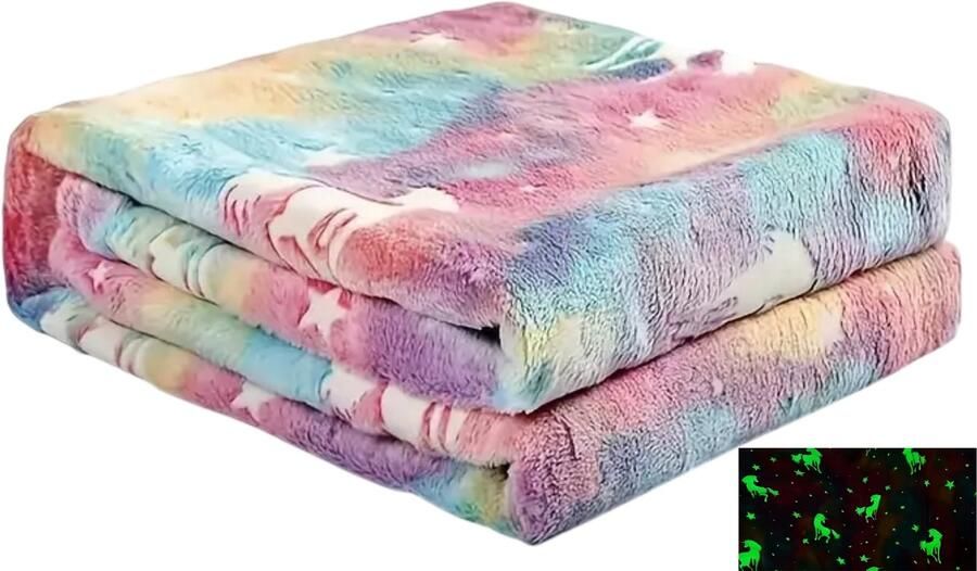 PolkaHome Glow In The Dark Deken Volwassen Kinderen – Zachte Flanellen Fleece Eenhoorn Deken 100x150cm Plaid Dekbed & Dekens voor op de Bank Bed of als Woonkamer Decoratie