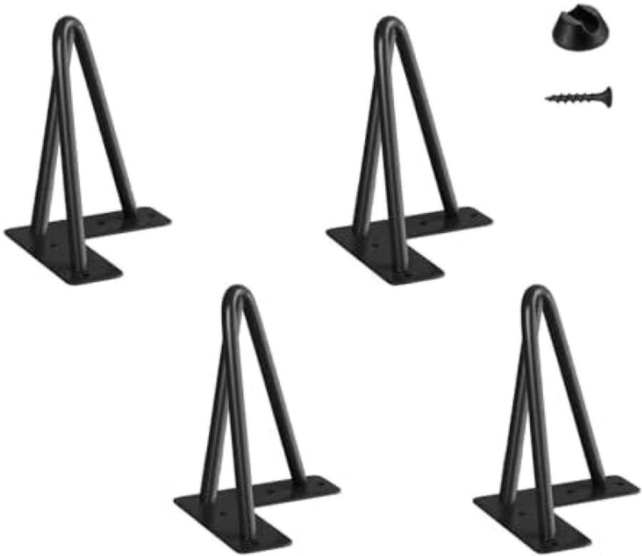 PolkaHome Haarspeld Tafelpoten Set van 4 Metalen Hairpin Meubelpoten met 20 Schroeven & 4 Voetbeschermers voor Salontafels Stoelen Bankjes DIY Zwart