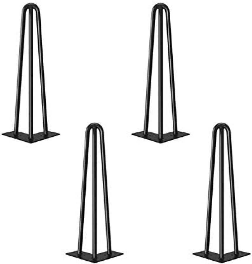 PolkaHome Haarspeld Tafelpoten Set van 4 Metalen Hairpin Meubelpoten met 20 Schroeven & 4 Voetbeschermers voor Salontafels Stoelen Bankjes en DIY Meubels Zwart