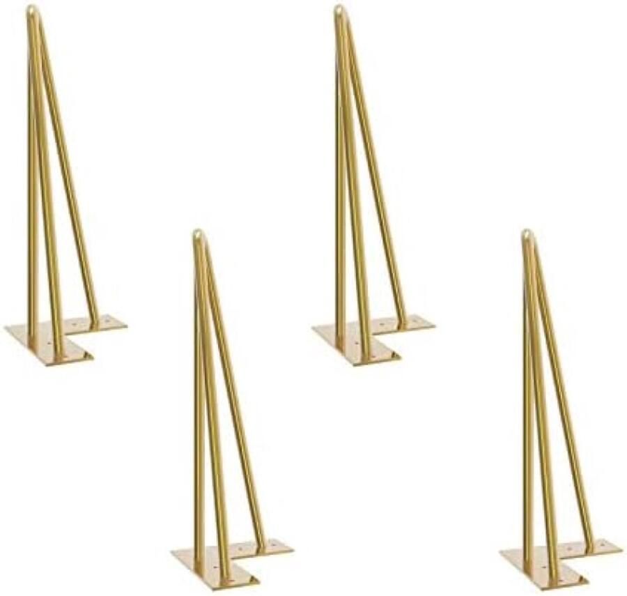 PolkaHome Haarspeld Tafelpoten Set van 4 Metalen Hairpin Meubelpoten met 20 Schroeven & 4 Voetbeschermers voor Salontafels Stoelen Bankjes DIY Goud H30CM-3 staven
