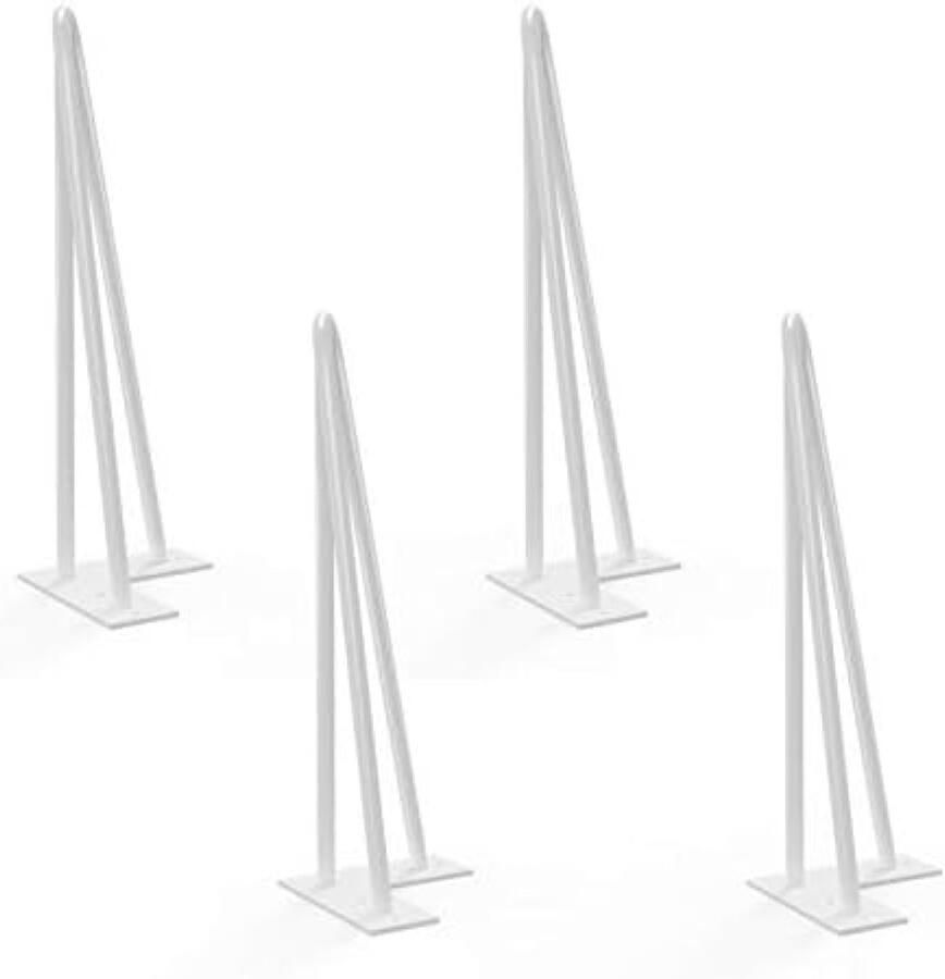 PolkaHome Haarspeld Tafelpoten Set van 4 Metalen Hairpin Meubelpoten met 20 Schroeven & 4 Voetbeschermers voor Salontafels Stoelen Bankjes Wit