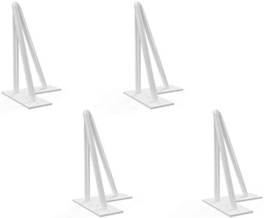 PolkaHome Haarspeld Tafelpoten Set van 4 Metalen Hairpin Meubelpoten met 20 Schroeven & 4 Voetbeschermers voor Salontafels Stoelen Bankjes Wit